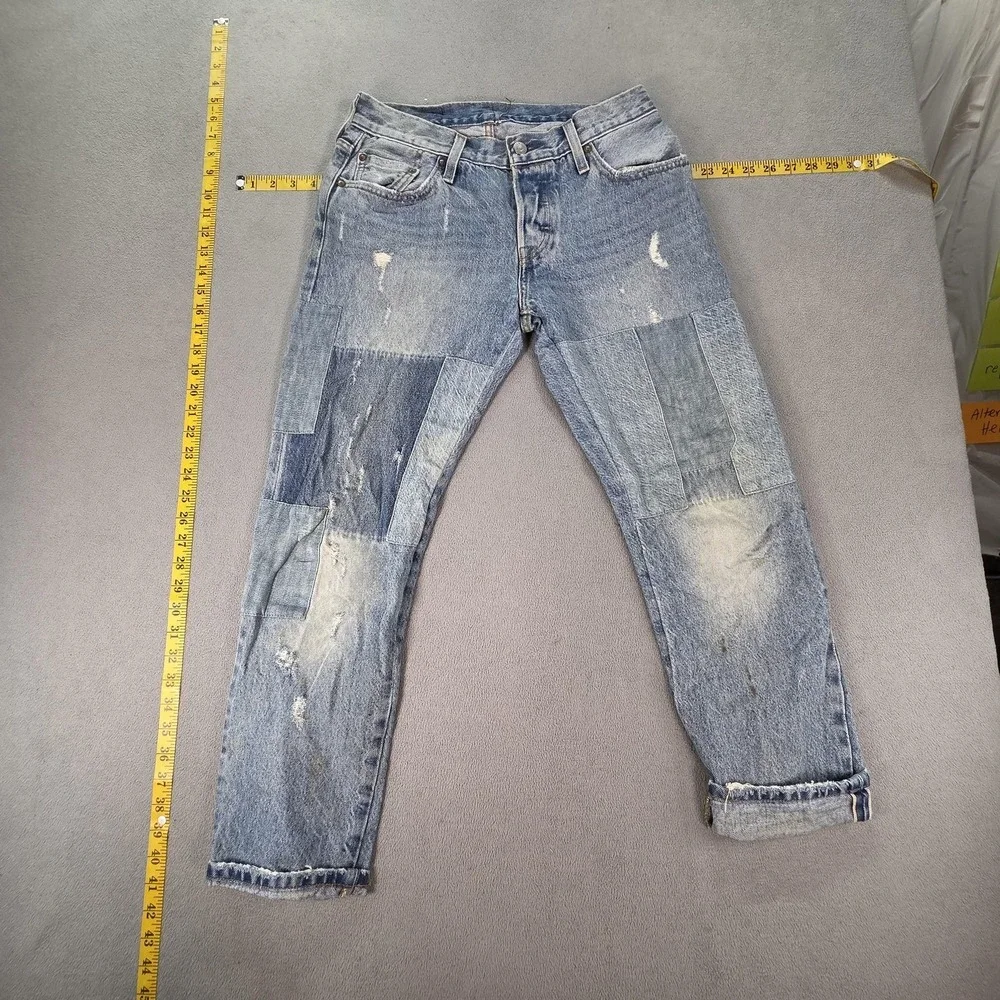 Levis 501 CT Jeans Womens Light Wash Tapered Patched Distressed Fits 27x27 - Picture 1 of 16